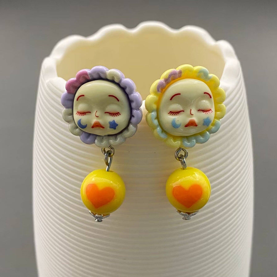 Sunflower Sleepy Doll Face Earrings - Robin Boutique