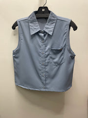 Reworked Sleeveless Flowy Crop Button Down #09
