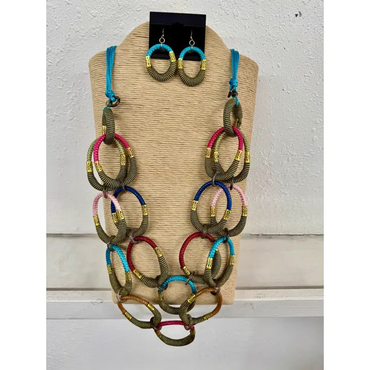 4 Strand Multi Color Adjustable Necklace Set