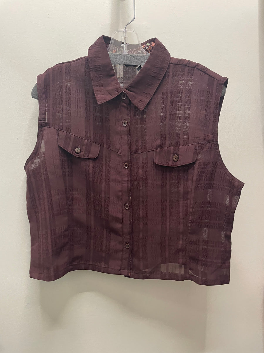 Reworked Sleeveless Flowy Crop Button Down #01