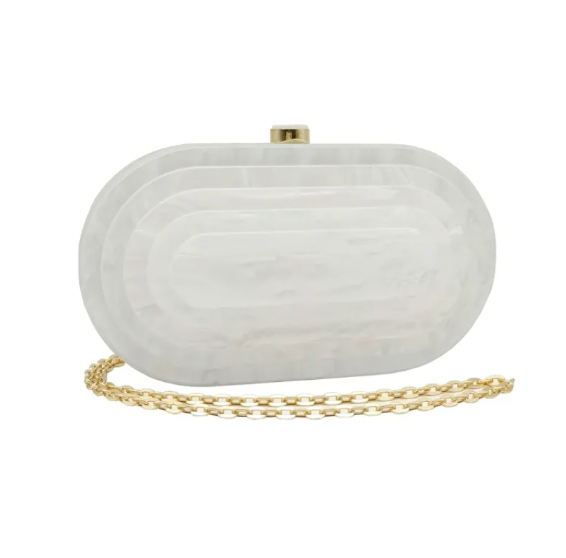 Art Deco Acrylic Oval Clutch Handbag-White Robin Boutique
