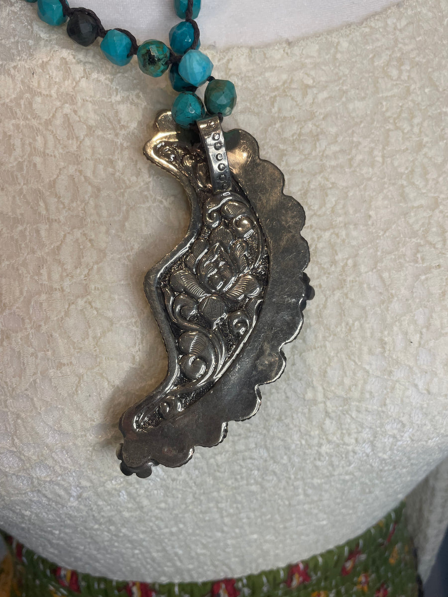 Turquoise Embellished Crescent Moon Necklace by Tara