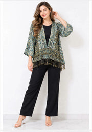 Reversible Tapestry Fringe Short Jacket