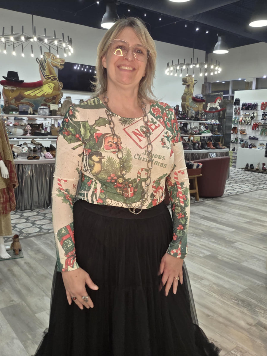 Sparkling Sheer Mesh Layering Shirt in Vintage Christmas by Origami