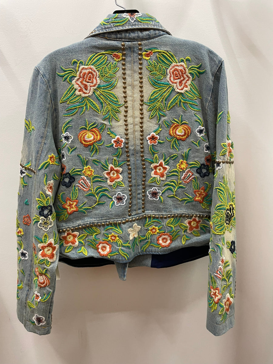 Lucinda Embroidered Denim Motorcycle Jacket by Aratta - Robin Boutique