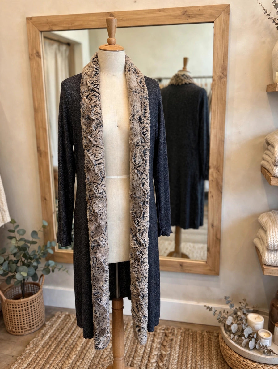 Faux Fur Trimmed Sweater Cardigan