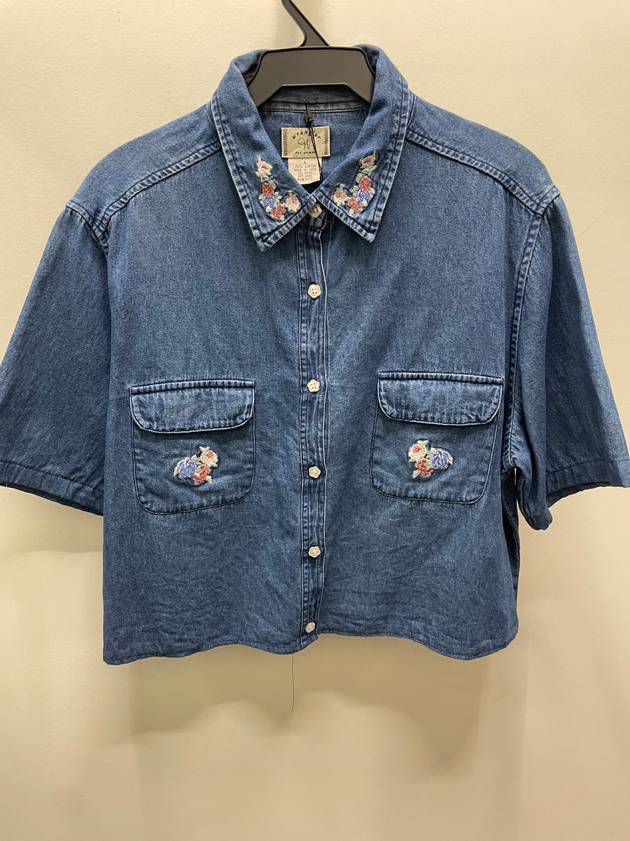Reworked Denim Crop Button Down #216