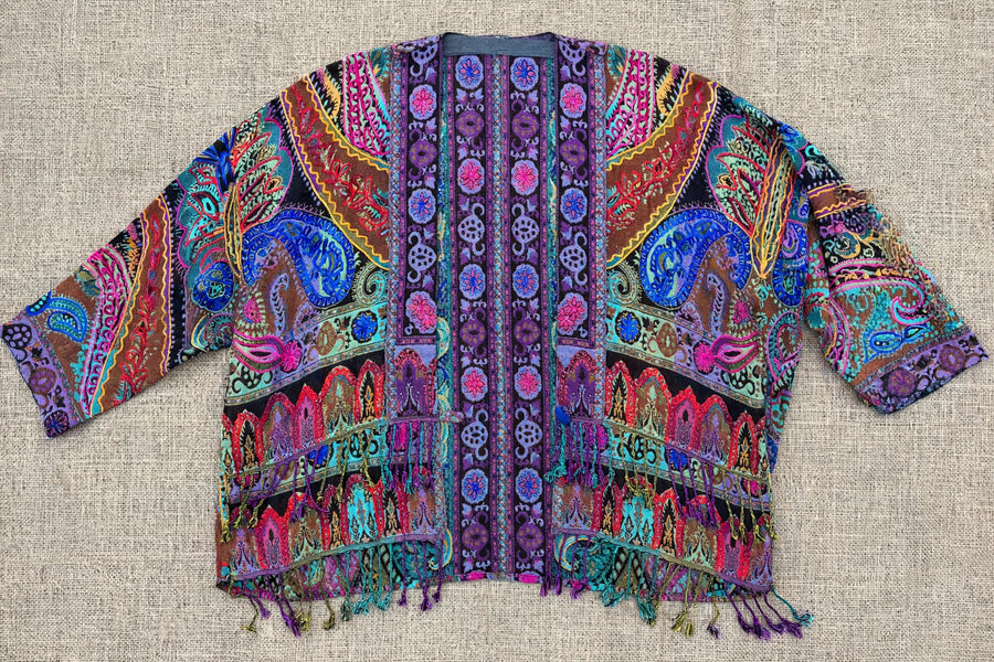 Embroidered Reversible Tapestry Fringe Short Jacket