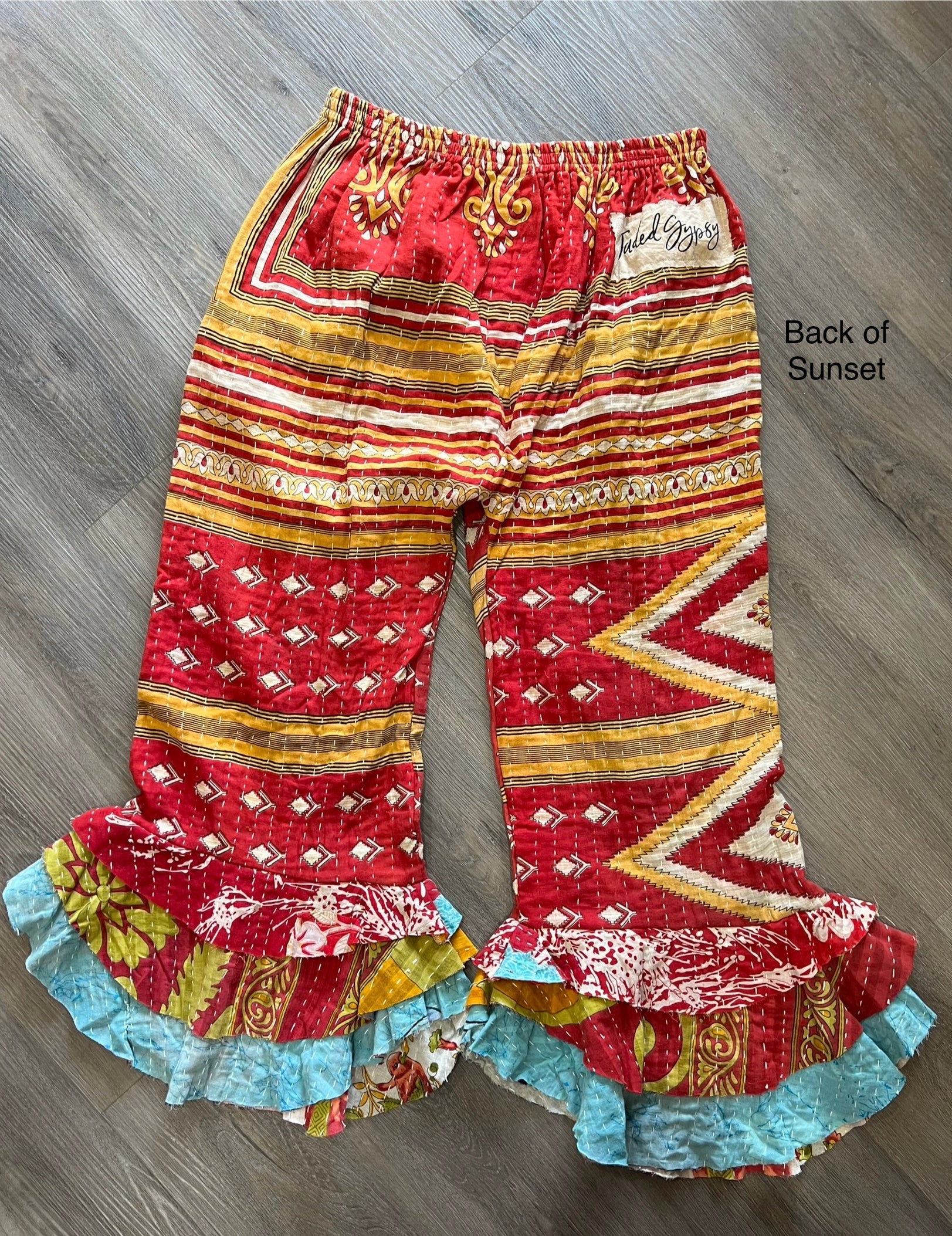 Kantha Sunrise Ruffle Pant "Sunset" by Jaded Gypsy