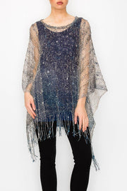 Navy Sequin Mesh Layering Top with Fringes Robin Boutique