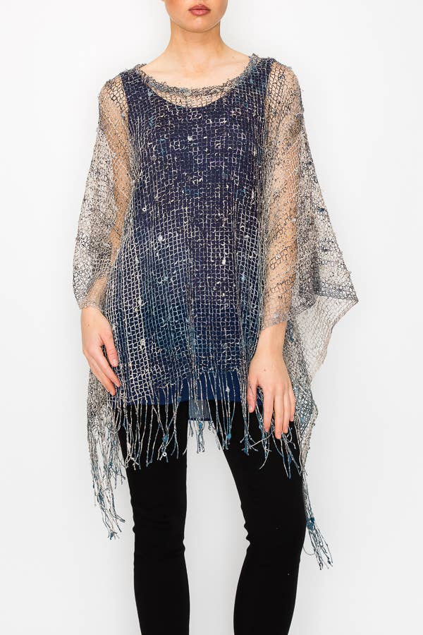 Navy Sequin Mesh Layering Top with Fringes Robin Boutique