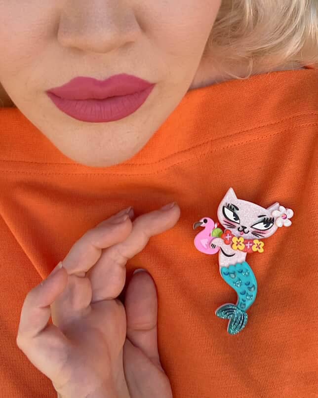 Tiki Merkitty Brooch by Miss Fluff x Lipstick & Chrome Robin Boutique