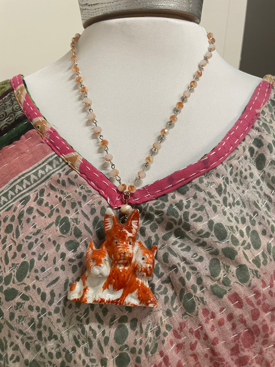 Orange Scottie Dog Trio Necklace by Gina