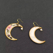 Dried Flower & Shell Moon 18K Gold Plated Earrings - Robin Boutique