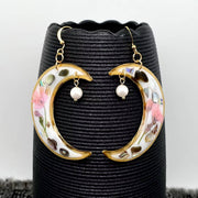 Dried Flower & Shell Moon 18K Gold Plated Earrings - Robin Boutique
