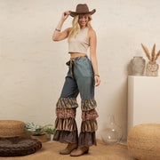 Mixed Print Ruffle Flare Pants by Young Threads Robin Boutique