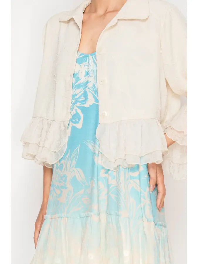 Cropped Ruffle Jacket in New Daisy Print by Origami