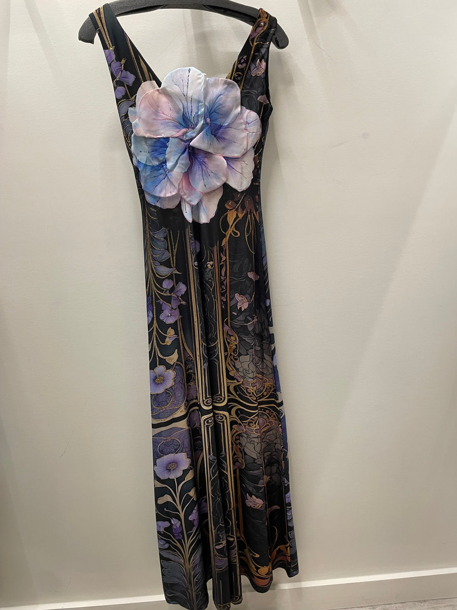 Maxi Low V Dress in "Clematis Floral" by IPNG Design