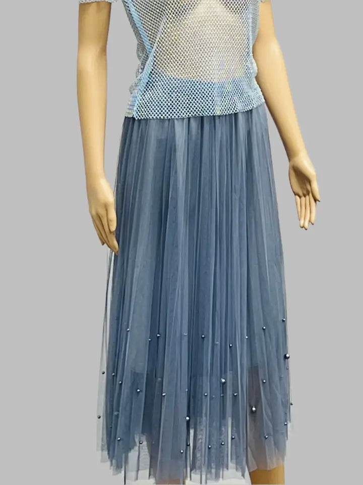Fairy Pleated Mesh Skirt with Pearls by EllyNDale Robin Boutique