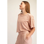 Mineral Washed Cropped Short Sleeve Tee by Rae Mode
