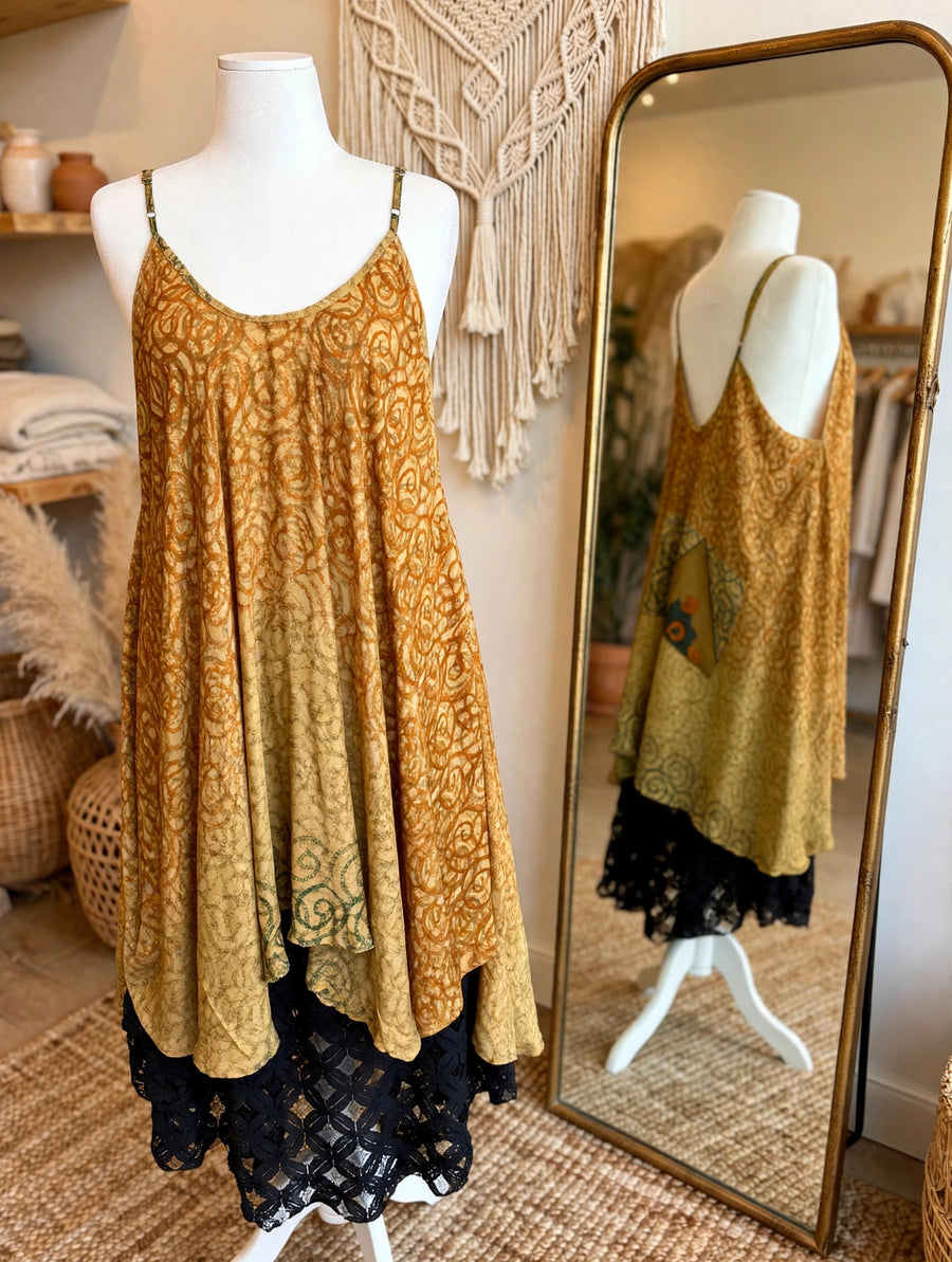 Rasgulla Sari Moonchild Mini Dress #084 by Kantha Bae
