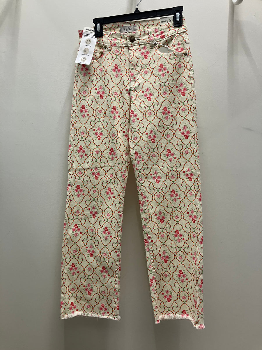 Floral Fray Hem Wide Leg Pant