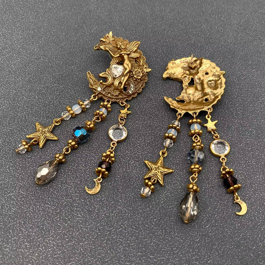 Vintage Star Moon Fringe Angel Elf Earrings - Robin Boutique