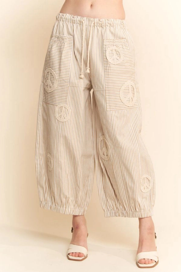 Peace Sign Pinstripe Palazzo Pants by Davi & Dani Robin Boutique