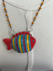 Red Multi Stripe Fish Necklace by Gina
