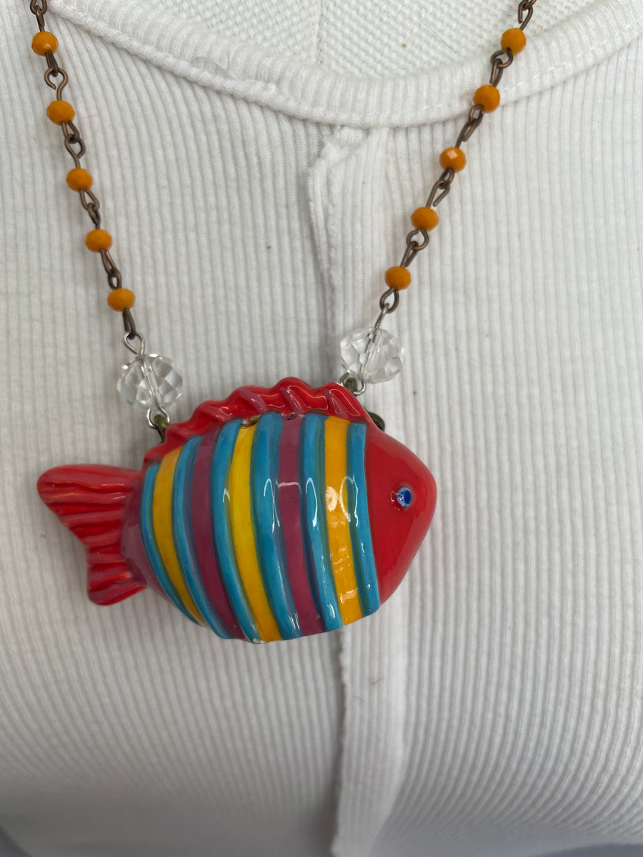 Red Multi Stripe Fish Necklace by Gina