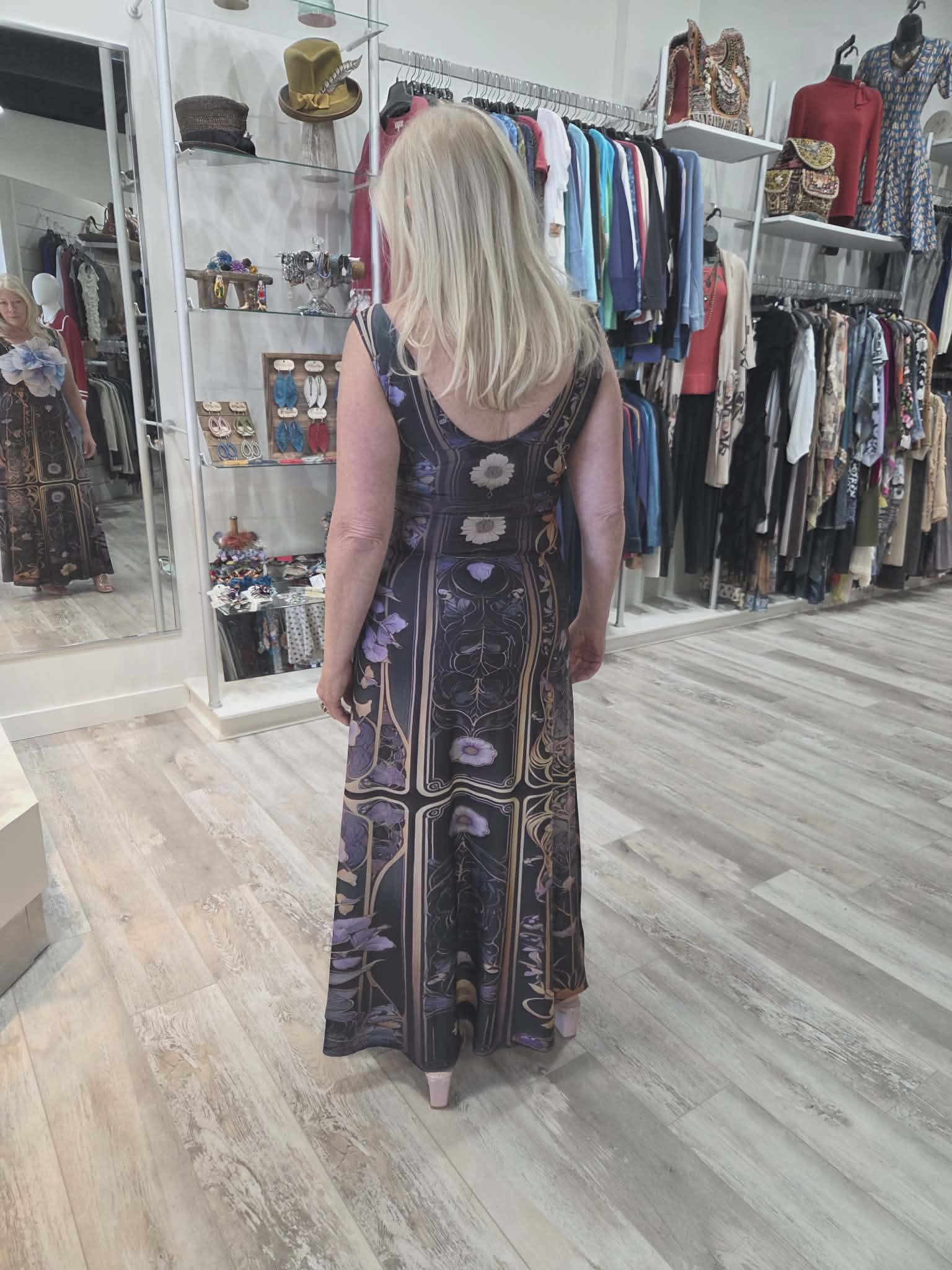 Maxi Low V Dress in "Clematis Floral" by IPNG Design