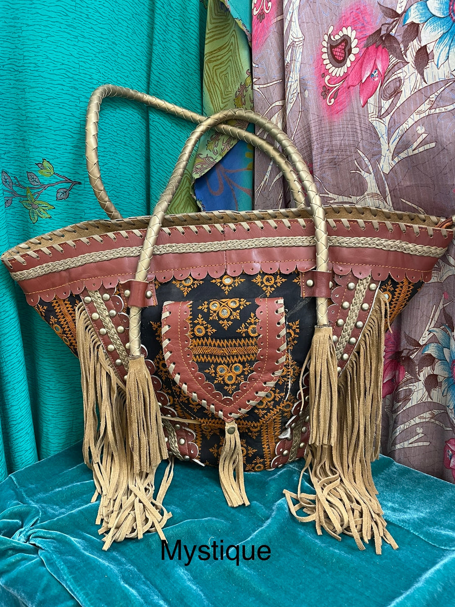 Upcycled Embroidered Market Studded Tote by Kantha Bae - Robin Boutique-Boutique 