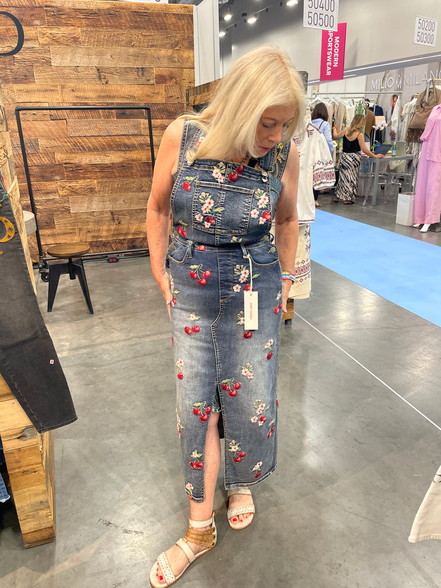 Sarah Overall Dress in Cherry on Top by Driftwood Jeans