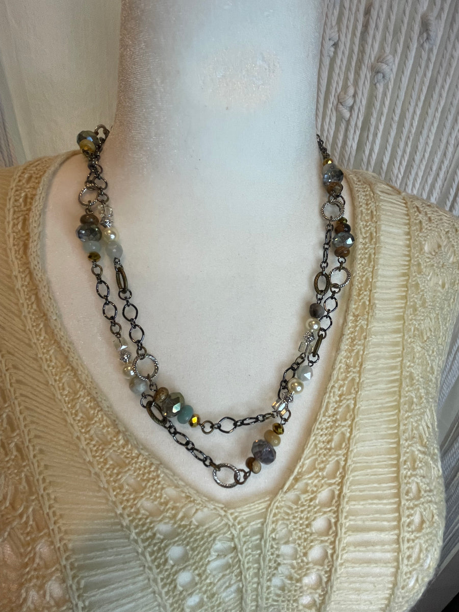 Loops, Chain, and Beads Long Layering Necklace