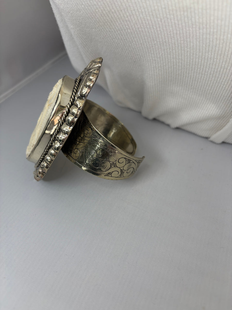 Sacred Serenity Buddha Bone Carved Cuff Bracelet