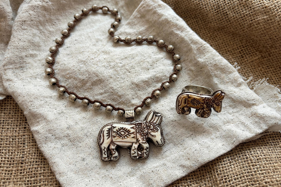 Carved Donkey Statement Adjustable Ring by Tara Gasparian
