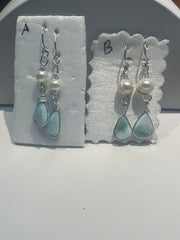 Larimar & Pearl Tear Drop Earrings