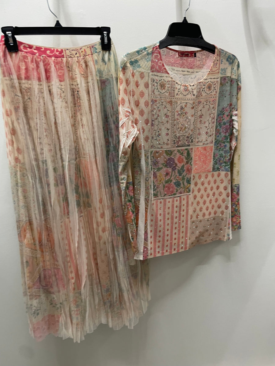 Patch Floral Mesh Tulle Maxi Skirt by Origami