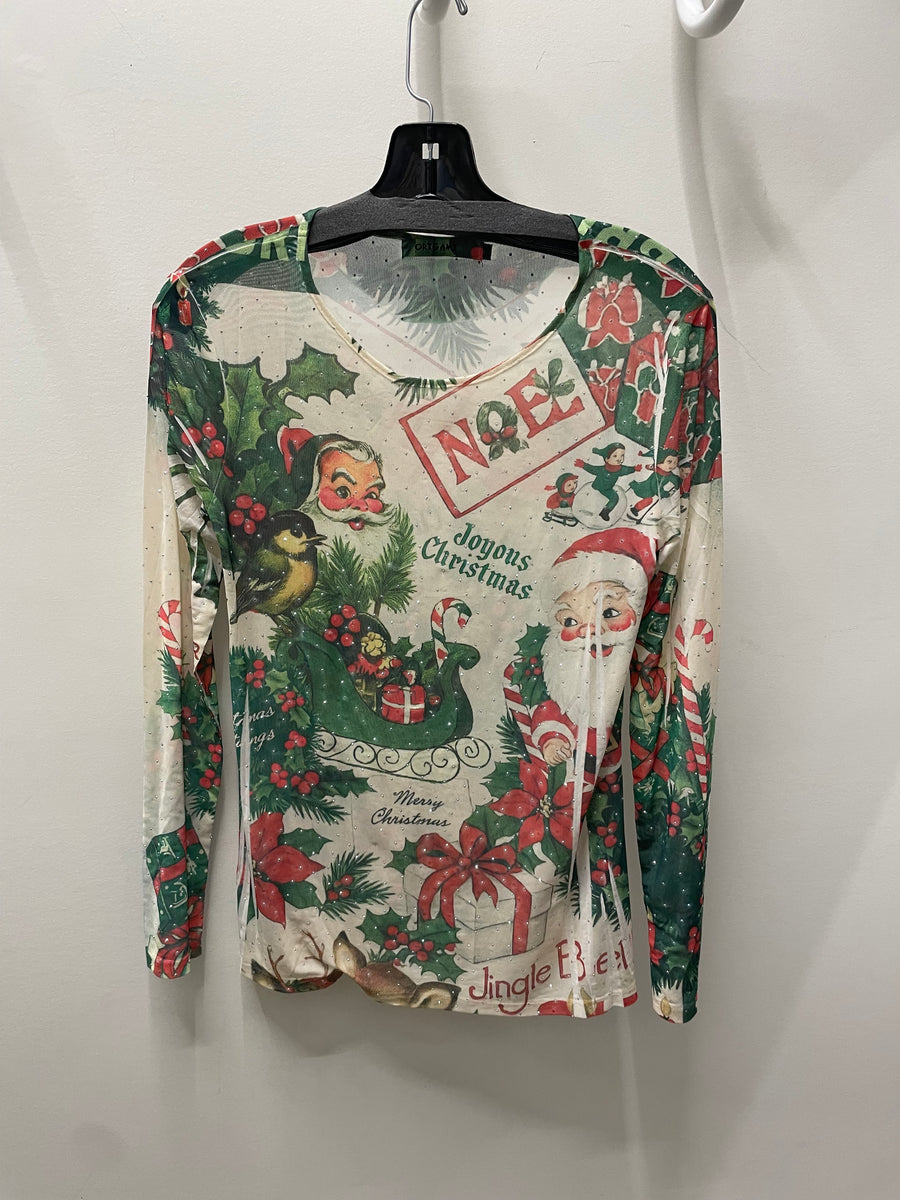 Sparkling Sheer Mesh Layering Shirt in Vintage Christmas by Origami