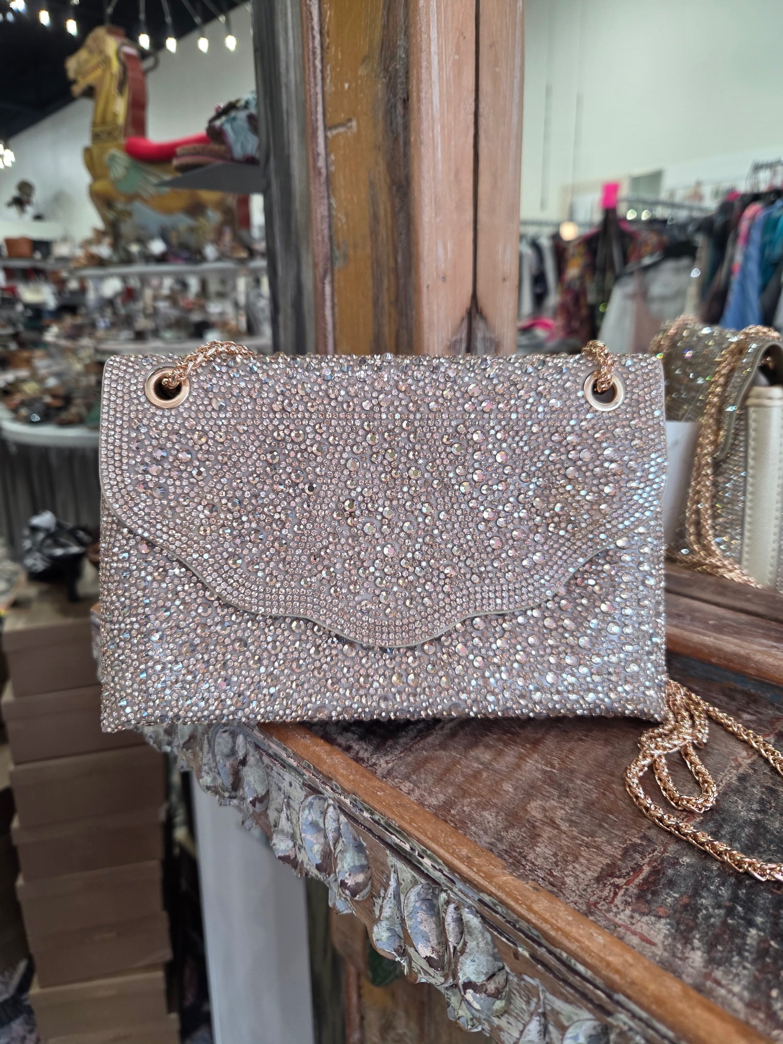 Elegant Gold Evening Handbag with Slip Chain Robin Boutique
