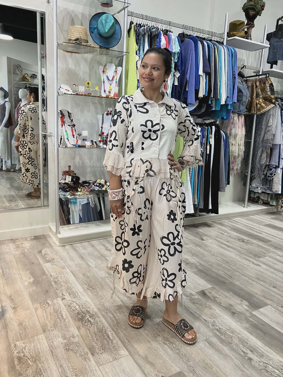 Cropped Ruffle Jacket in New Daisy Print by Origami