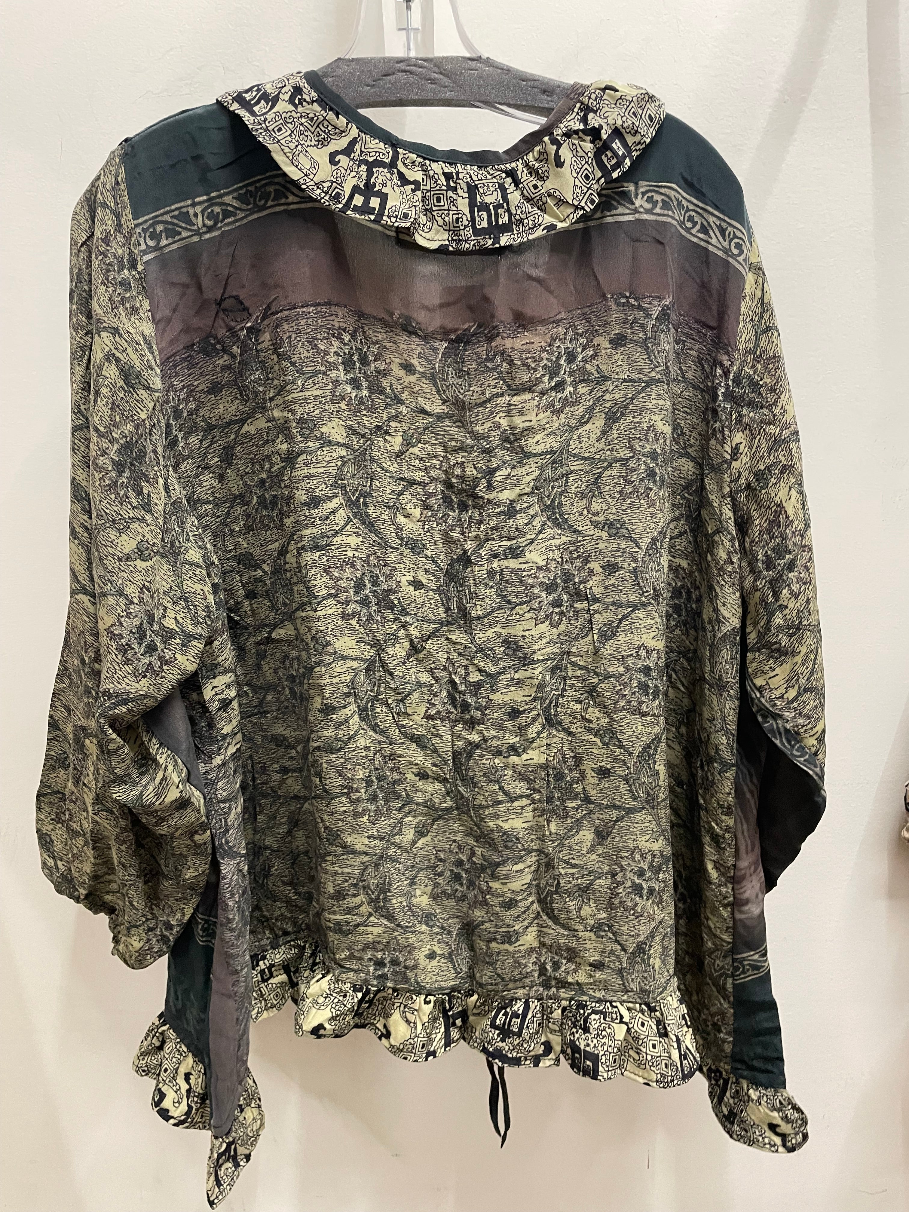 Crepe Sari Ruffle Daisy Blouse #174 by Kantha Bae