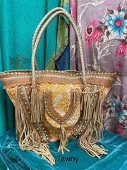 Upcycled Embroidered Market Studded Tote by Kantha Bae - Robin Boutique-Boutique 