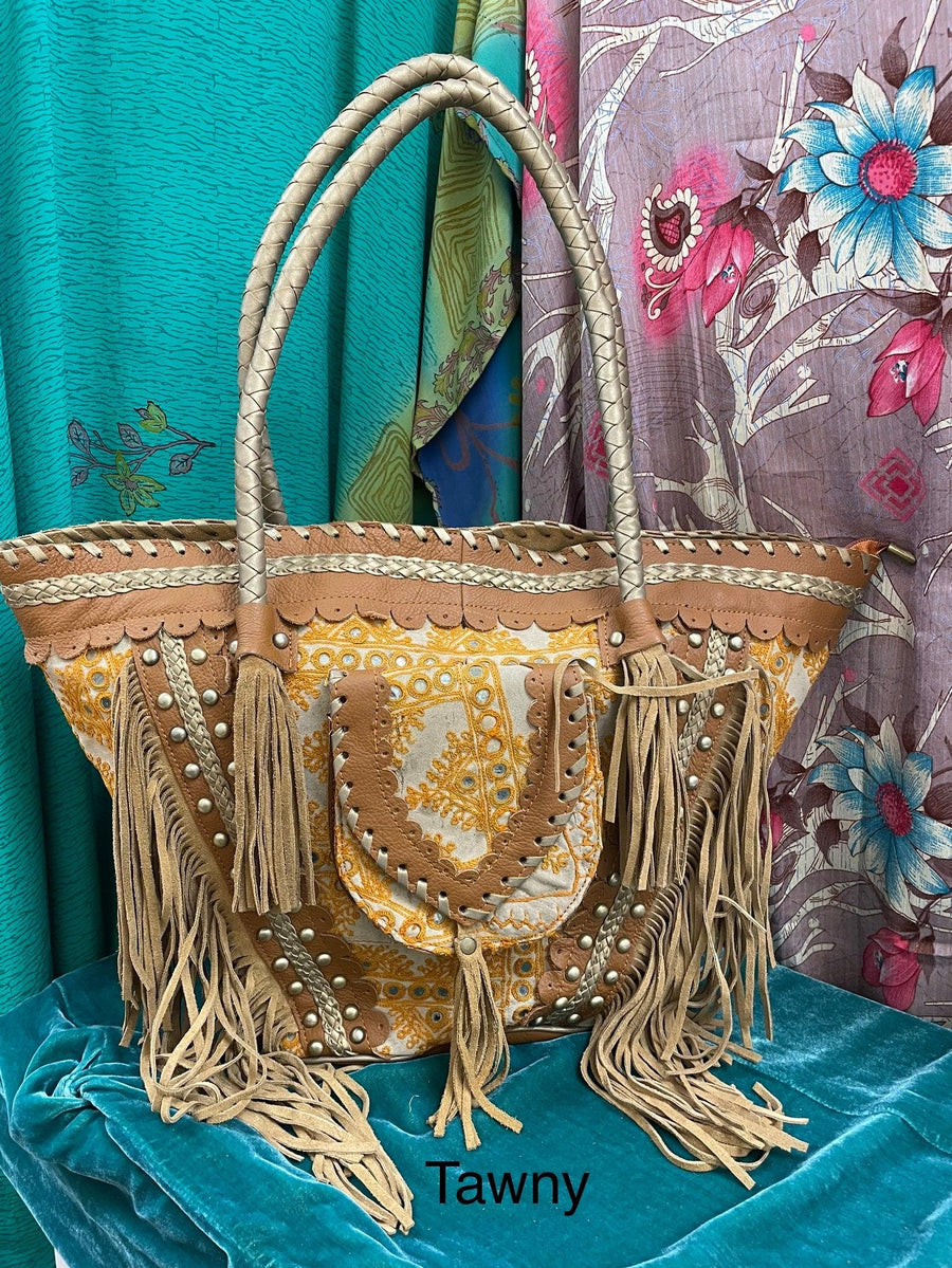 Upcycled Embroidered Market Studded Tote by Kantha Bae - Robin Boutique-Boutique 
