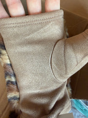 Animal Print Fingerless Fake Fur Gloves in Taupe back side Robin Boutique