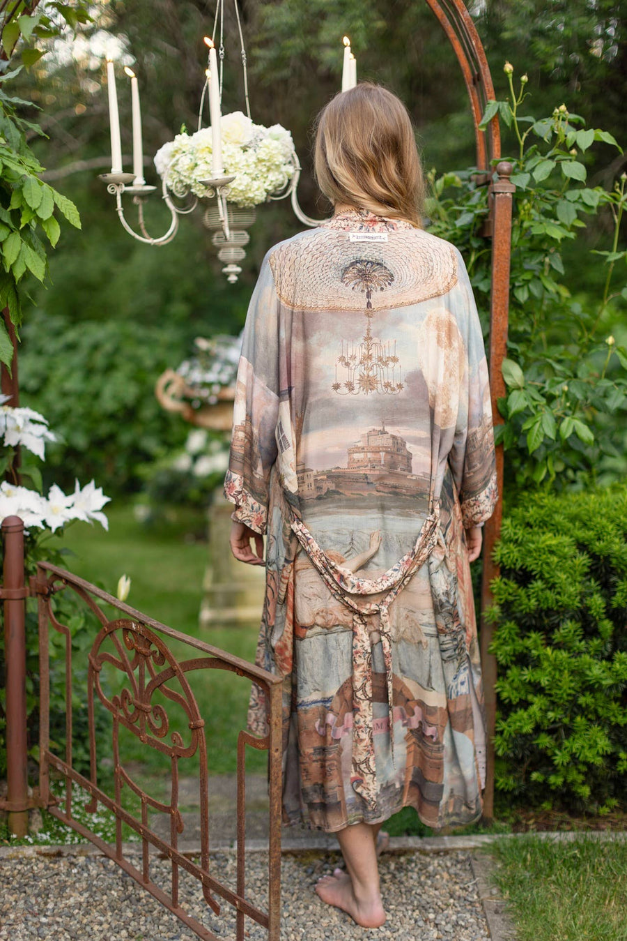 Additional view of Imaginarium Opera Duster Kimono Robe with Moon, long length from Robin Boutique.