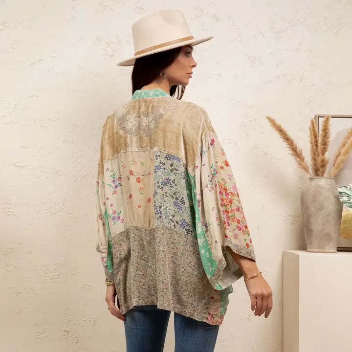 Overdyed Texture Mixed Print Kimono by Young Threads