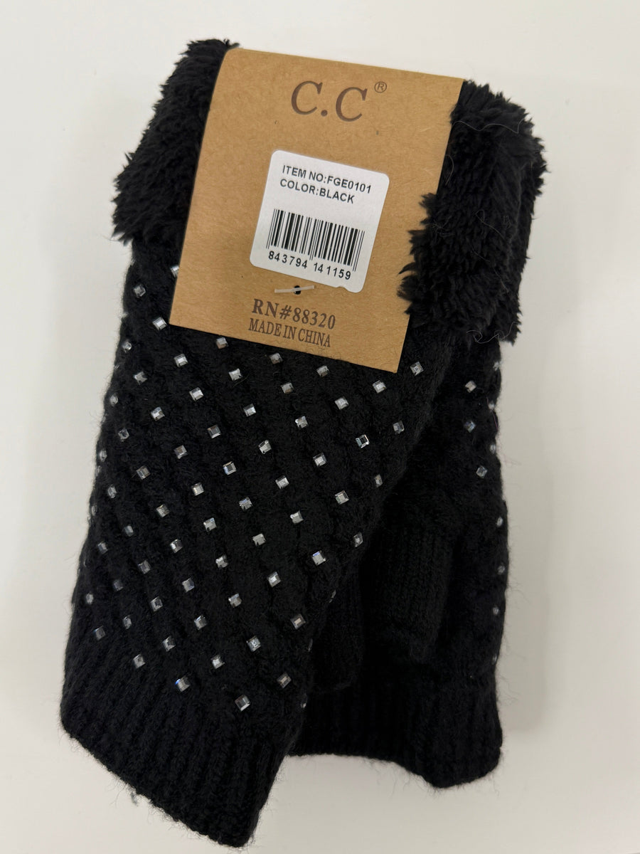C.C. Beanie Rhinestone Fingerless Gloves Robin Boutique