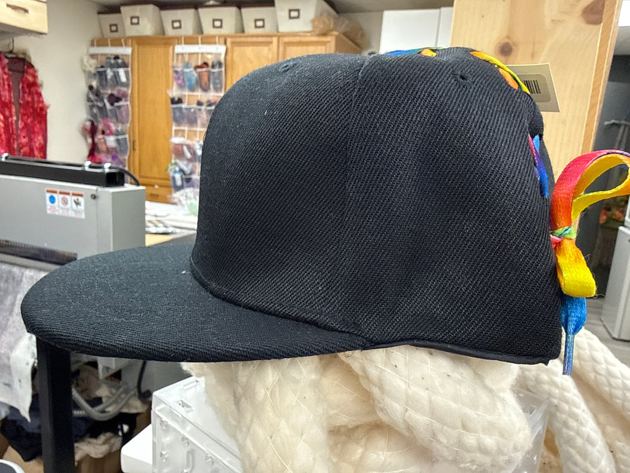 Rainbow Crisscross Detailed Black Cap Robin Boutique