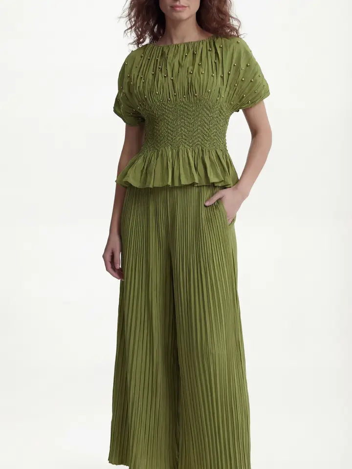 Additional view of Pleated Blouse with Pearls and Diamonds by EllyNDale from Robin Boutique.